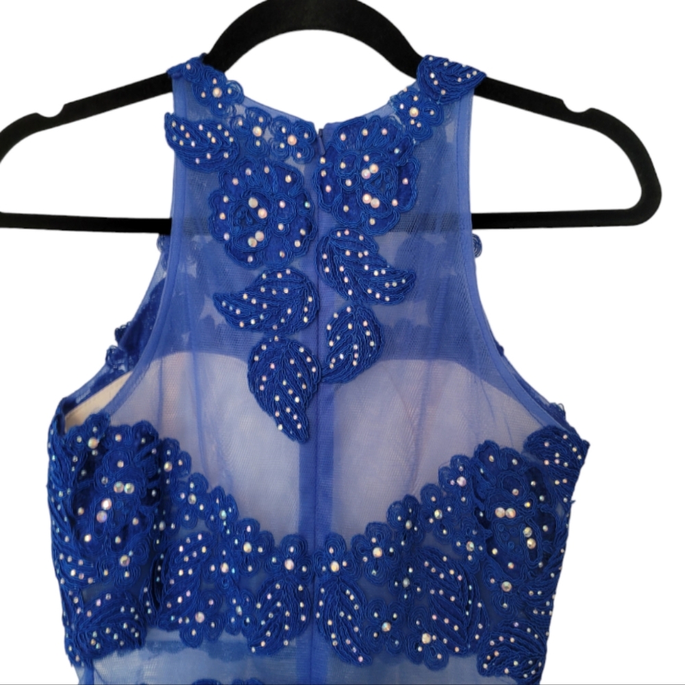 Anny Lee Blue Cocktail Formal Rhinestone Mesh Minidress Size XS - Picture 10 of 16